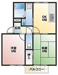 ヴィラ入山瀬 2DKの間取図画像