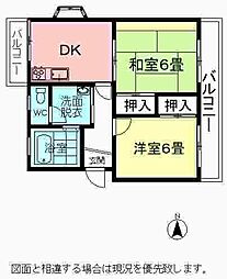サニーハイツ 2DKの間取図画像