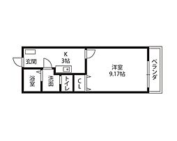 CARTY黒子 1Kの間取図画像