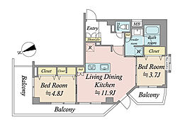 ルセージュ初台 2LDKの間取り