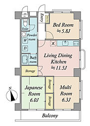 上池台スカイマンション 2LDKの間取り