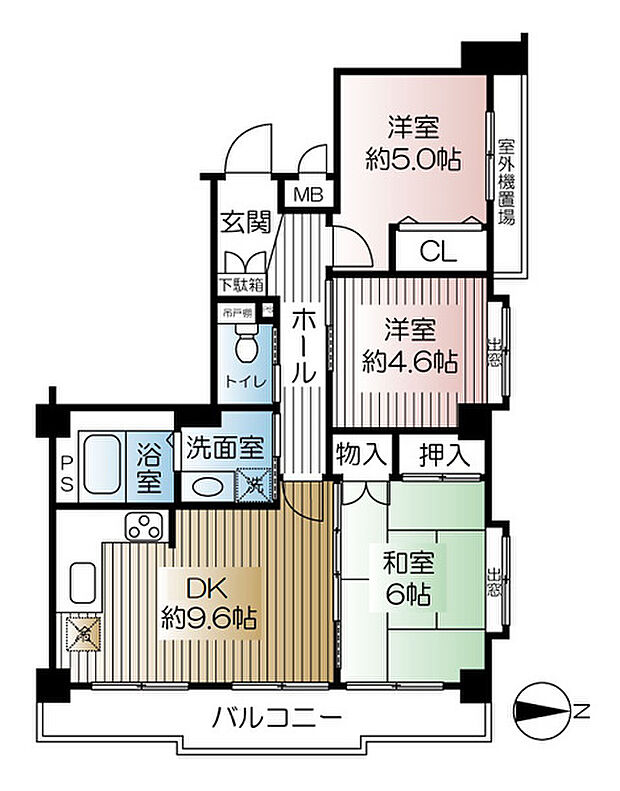 ベルジュール国立西(3DK) 2階の間取り