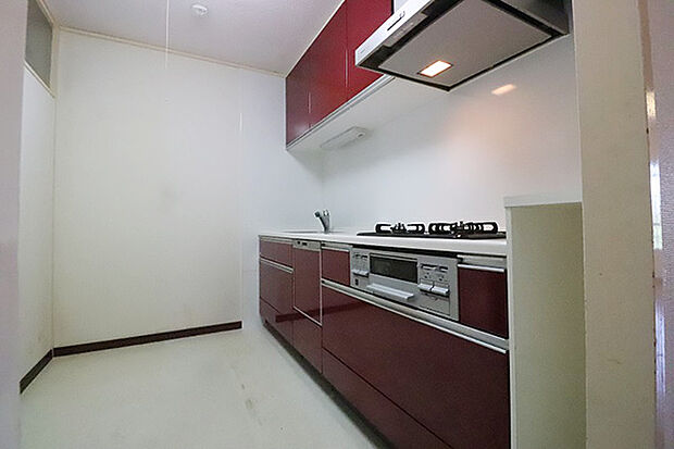 アースカラーのシステムキッチンは独立キッチン　家事効率の良い廊下側とリビング側の2WAYです。