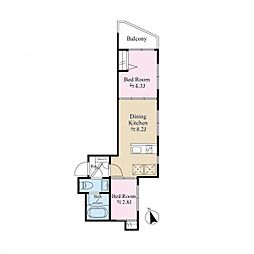 アウルズ早稲田 4階2DKの間取り