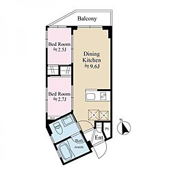 アウルズ早稲田 2階2DKの間取り