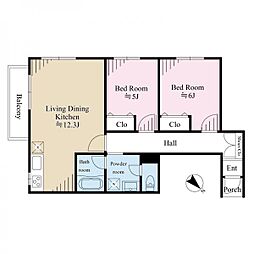 コートヒル 1階2LDKの間取り