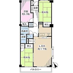 東葉コーポ北方Ｃ棟 2階3LDKの間取り