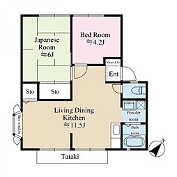 コモド木倉　A棟 1階2LDKの間取り