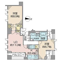 クオリア広尾 11階2LDKの間取り