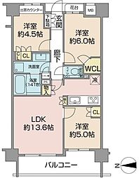 プレジール尾久ステーションマークス 3階3LDKの間取り