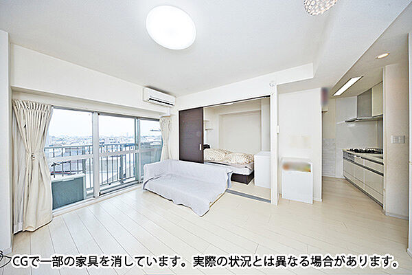 隣の居室の戸を常時開放で約15.1帖の一間に※家具・小物等を消すCG処理を行っております