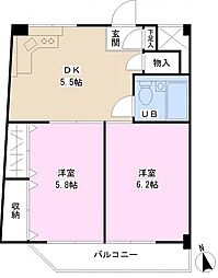 ヴィラフローラ 7階2Kの間取り