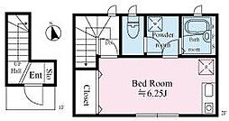 ハッピーワン 2階ワンルームの間取り