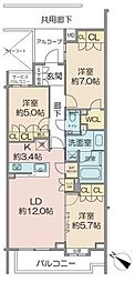 オーベル目黒 3LDKの間取図画像