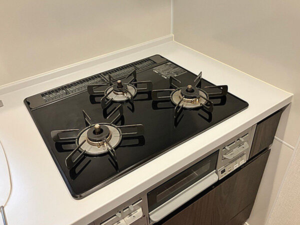 グリル付き3口コンロを搭載したシステムキッチン。毎日の料理も快適です。