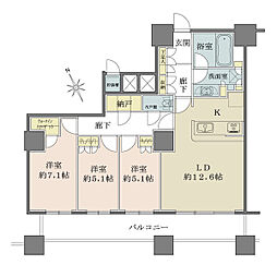 ザ・パークハウス西新宿タワー60 3SLDKの間取図画像