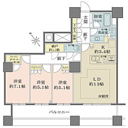 ザ・パークハウス西新宿タワー60 3SLDKの間取図画像