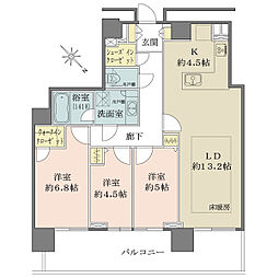 ザ・ヨコハマタワーズタワーウエスト 3LDKの間取図画像