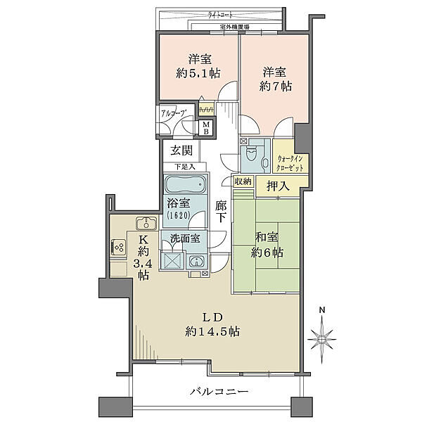82.21m2、3LDKの広々とした間取り