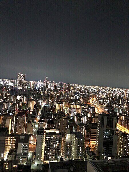 目の前に視界を遮る建物がなく、市街地が望めます。昼と夜で違った雰囲気の景色が楽しめそうです。【夜景／バルコニーからの眺望】