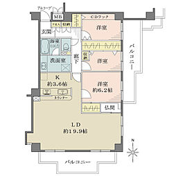 リーベスト夙川 3LDKの間取図画像