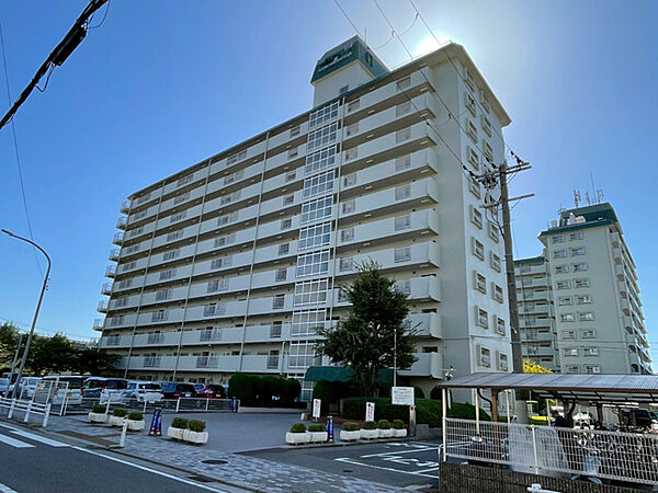 地上11階建て・総戸数97戸のマンションです。南東角住戸につき、陽光がたっぷりと注ぎ込みます。【現地外観写真】