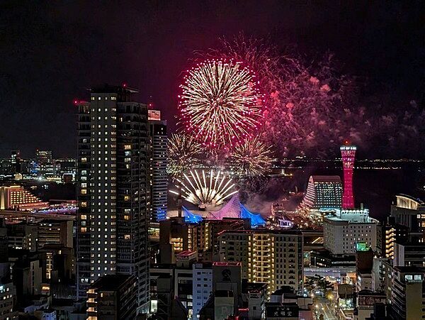 リビングからは正面に花火が望め、季節の彩りとともに暮らしに開放感が広がります(季節・天候による)。【住戸からの眺望写真】