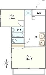 日神パレス東日暮里 2Kの間取図画像