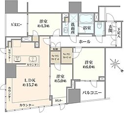 インプレスト東京八丁堀ル・サンク 3LDKの間取図画像