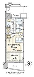 プラウド渋谷東 1LDKの間取図画像