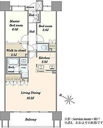 クレストシティレジデンス 2LDKの間取図画像