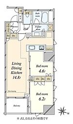 パークホームズ日本橋時の鐘通り 2LDKの間取り
