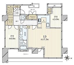 ワールドシティタワーズアクアタワー 2LDKの間取り