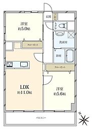 浜町グランドハイツ 2LDKの間取図画像