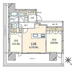 ウェリスタワー愛宕虎ノ門 2LDKの間取図画像