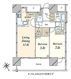 グランドヒルズ恵比寿 2LDKの間取図画像