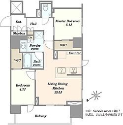 ザ・パークハウス芝御成門 2LDKの間取図画像