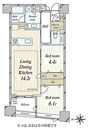 アールヴェール新宿弁天町 2LDKの間取図画像