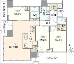 プラウドタワー芝浦 3LDKの間取図画像