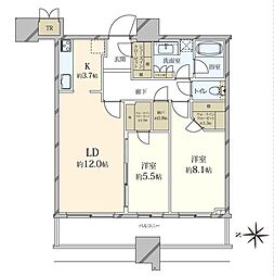 パークタワーグランスカイ 2LDKの間取図画像