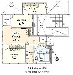 プラウドジェム市ヶ谷 2SLDKの間取図画像