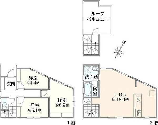 参考プラン　準耐火建築81.35m2（1F37.36m2、2F39.85m2、3F4.14m2）