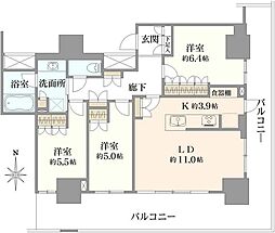 プラウドタワー金町 3LDKの間取図画像
