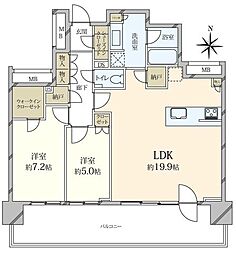 プラウドタワー亀戸クロスブライトタワー 2LDKの間取図画像