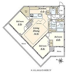 アーバンドックパークシティ豊洲タワーA 3LDKの間取図画像