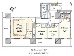 プラウドタワー東雲キャナルコート 3LDKの間取図画像
