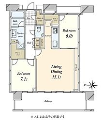 スカイズタワー＆ガーデン 2LDKの間取り