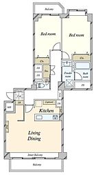 等々力ビューハイツ 2LDKの間取図画像