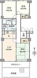 レック東多摩川スカイハイツ3号館 3LDKの間取図画像