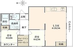 入間仏子団地1号棟 2LDKの間取図画像
